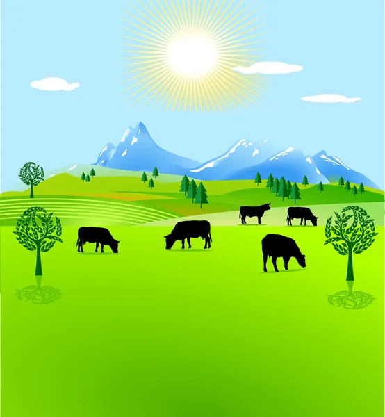 Коровье пастбище — стоковый вектор
