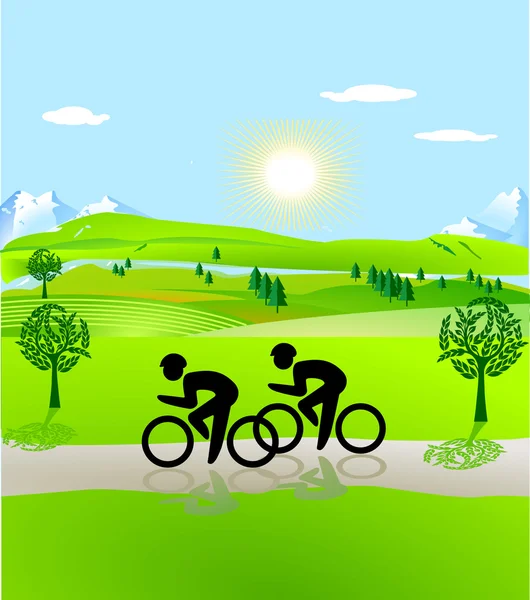 Bisiklet ve açık peyzaj — Stok Vektör