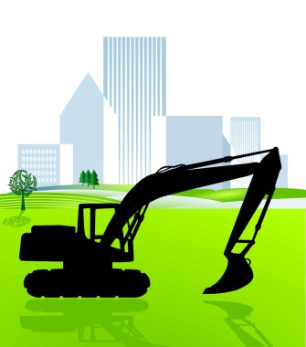 Shovel excavator and city planning clipart