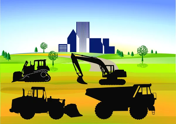 Trabajos terrestres y obras de carretera — Vector de stock