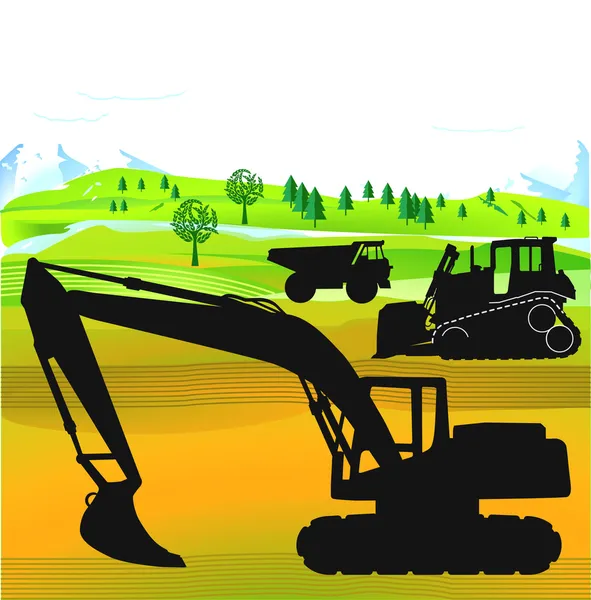 Grävmaskin och bulldozer — Stock vektor