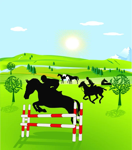 Horseback riding and show jumping — Stock Vector