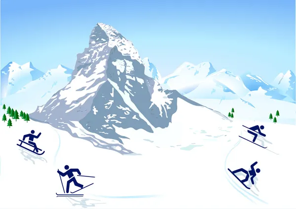 Dağlarda kış sporları — Stok Vektör