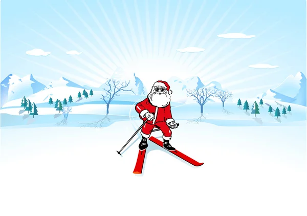 Santa Claus con esquí — Vector de stock