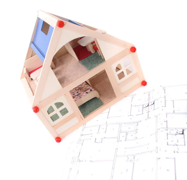 玩具小房子和计划 — 图库照片