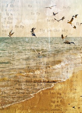 Flight of seagulls over the sea. clipart