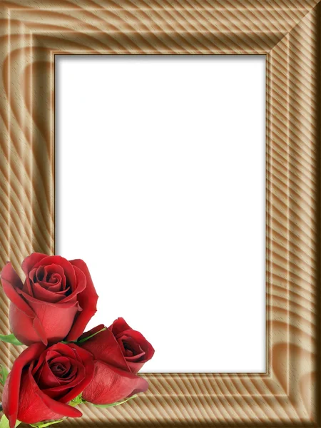 Rode rozen op een houten kader — Stockfoto