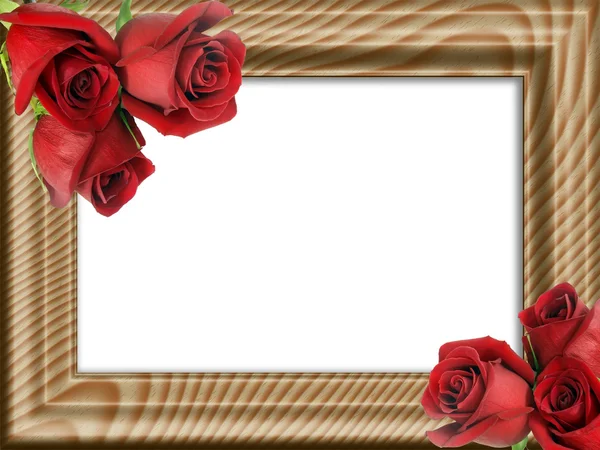 Червоні троянди на дерев'яній рамці — стокове фото