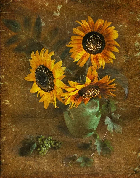 In een vaas, een Stilleven zonnebloemen. — Stockfoto