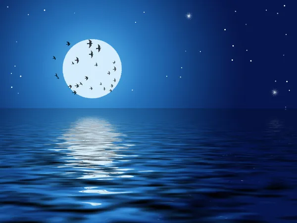 Reflection of the moon and stars — Stockfoto