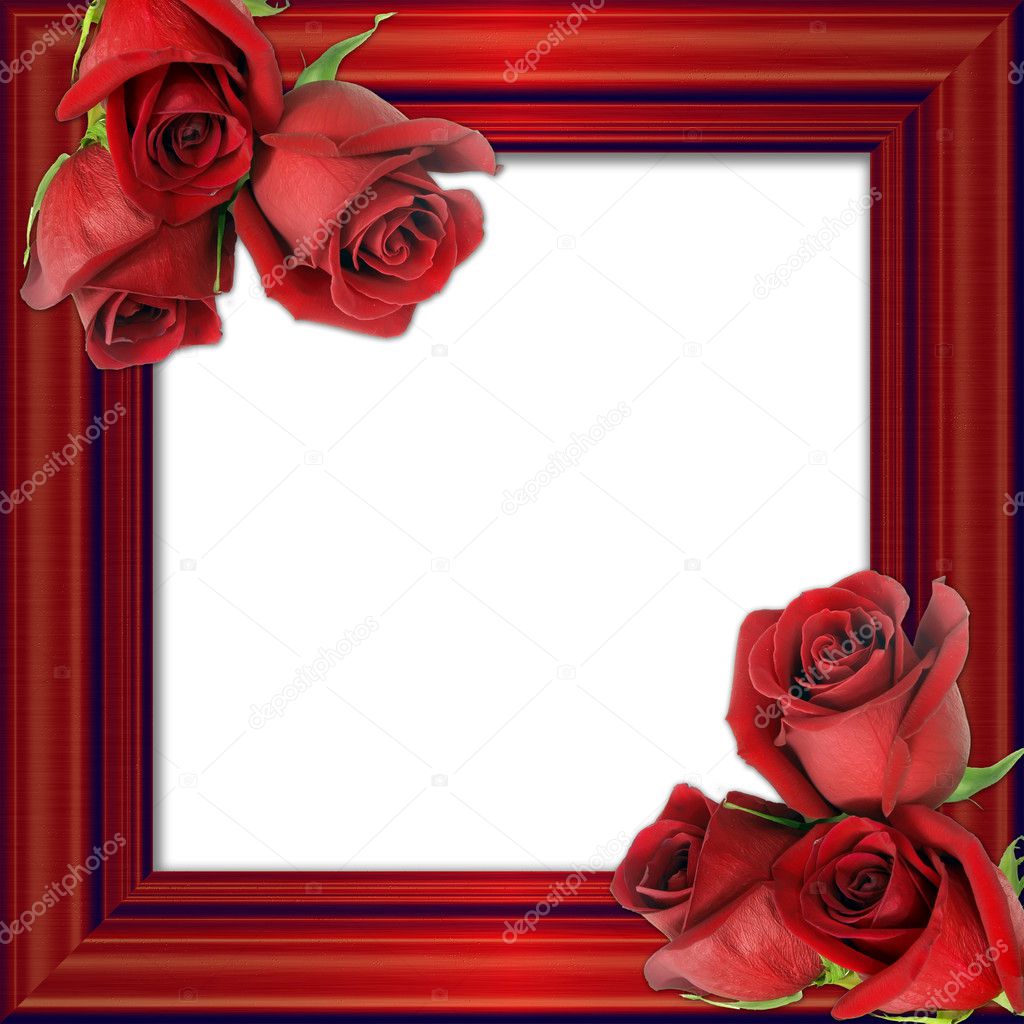 Red roses on a red framework for photos.