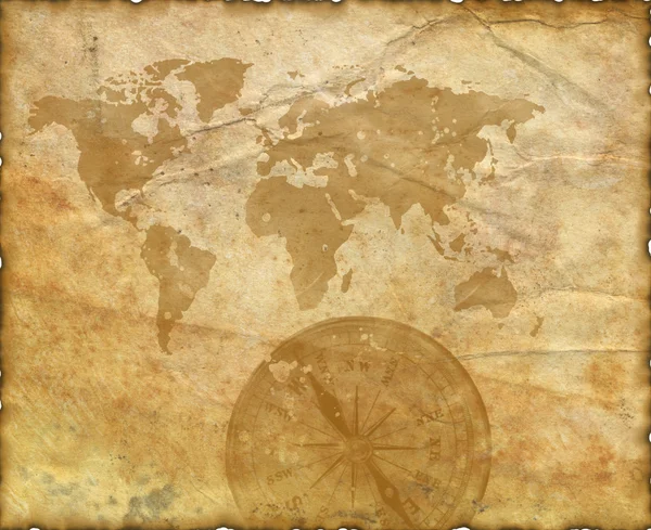 Uralte Weltkarte. Kompass — Stockfoto