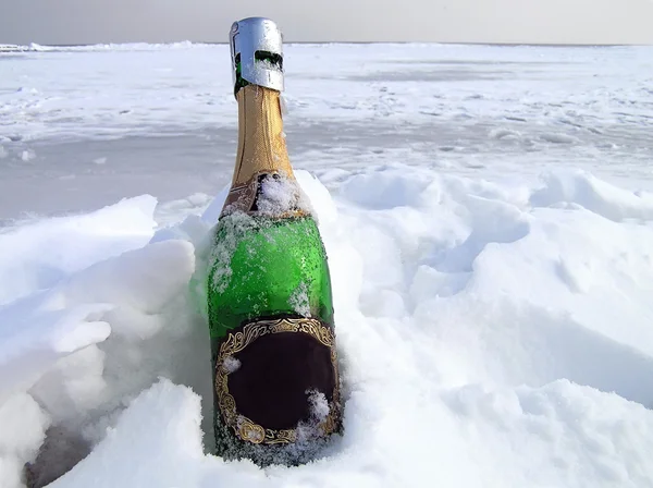 Шампанское в снегу Стоковая Картинка