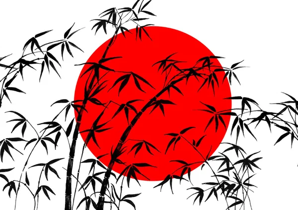 Флаг Японии и бамбук — стоковое фото