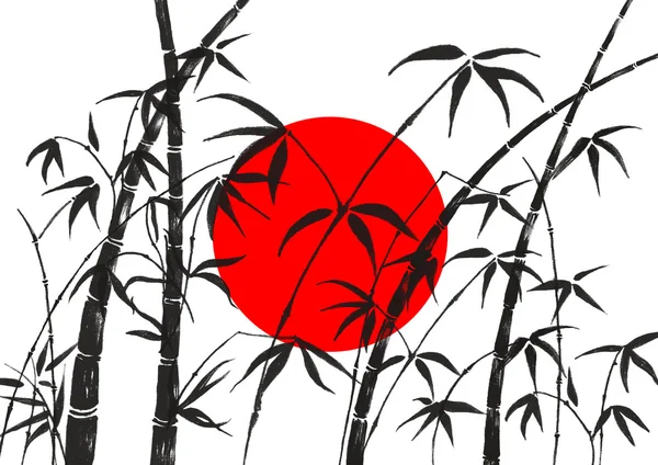 Флаг Японии и бамбук — стоковое фото