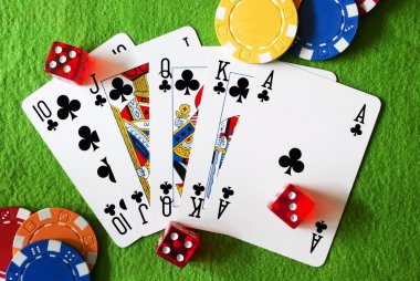 Royal flush chips and dices clipart