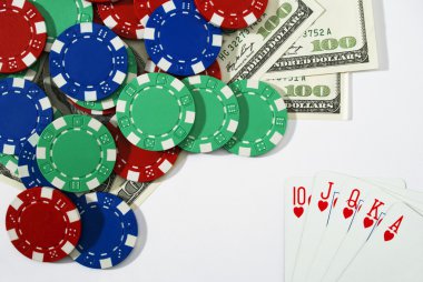 Royal flush and chips clipart