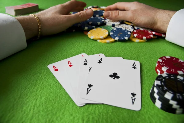 Winning with poker of aces — Stock Photo, Image