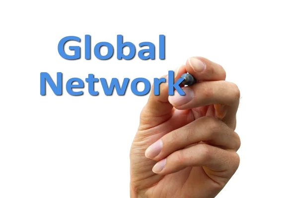 Mão escrevendo a palavra rede global — Fotografia de Stock
