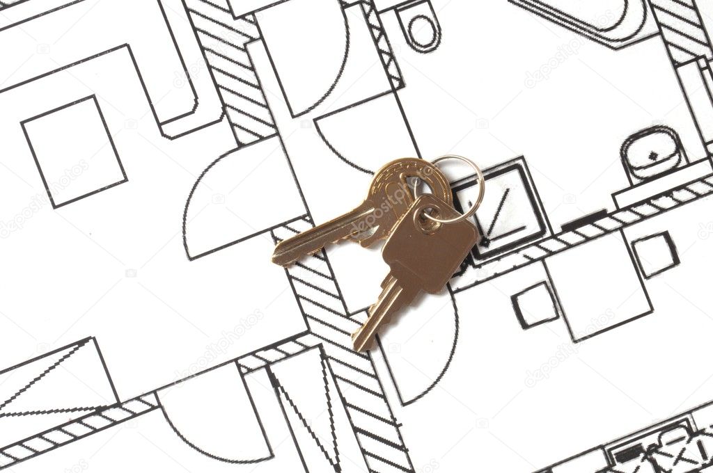 House key on a blueprint