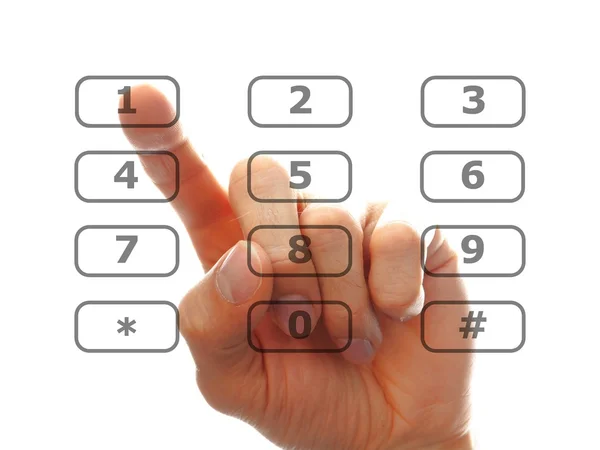 stock image Finger push a telephone number button