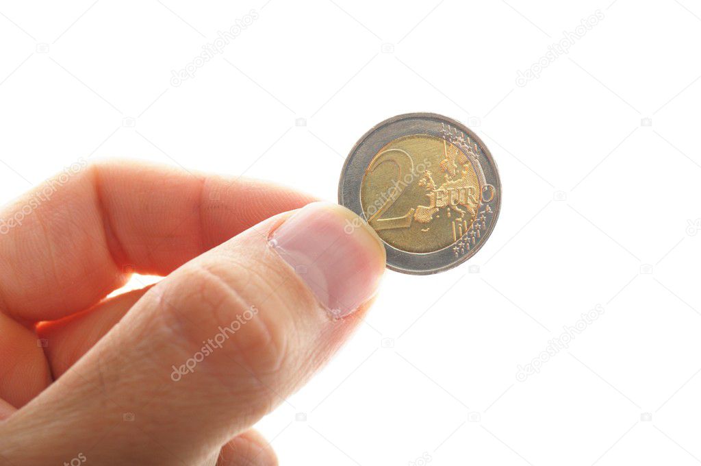 Hand holding two euro