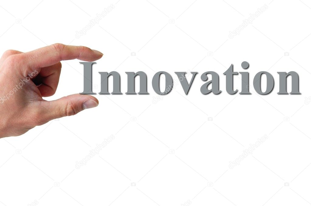 Hand holding the word innovation