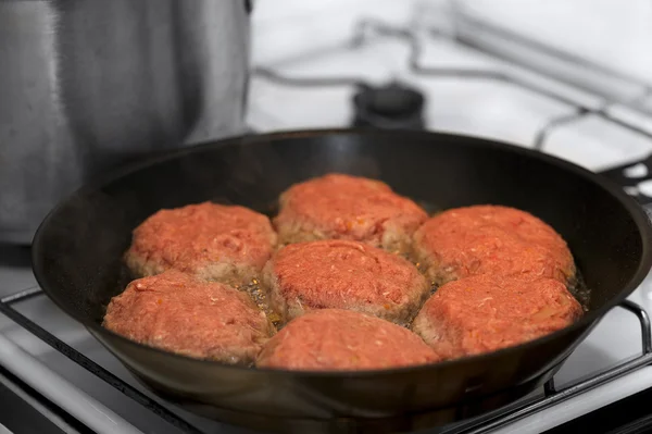 stock image Frying meat rissoles