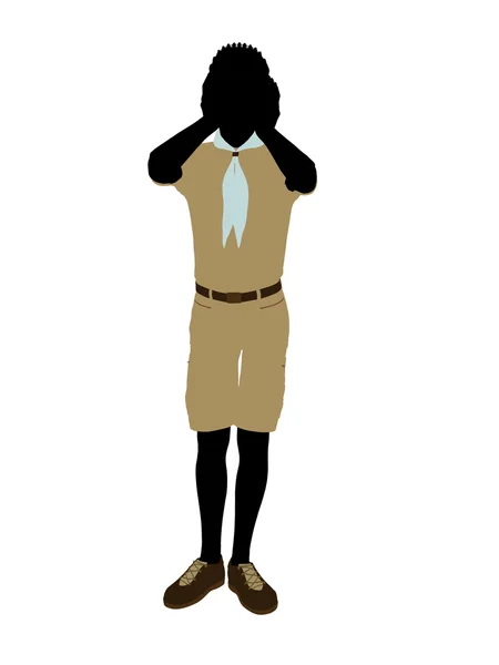 Afro-amerikai fiú cserkész illusztráció silhouet — Stock Fotó