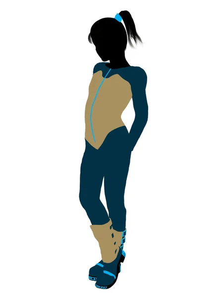 Kvinnliga tonåring skidåkare illustration siluett — Stockfoto