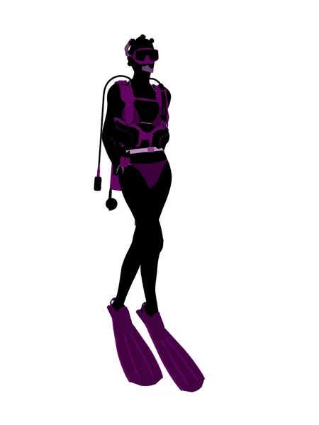 非洲裔美国水肺潜水的插图 silho — 图库照片
