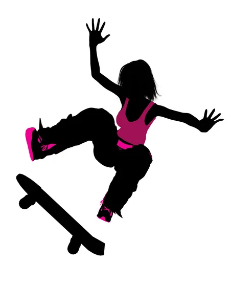 여성 스케이트 보더 실루엣 — 스톡 사진