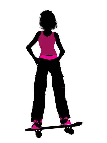 Silhueta de Skate Feminina — Fotografia de Stock
