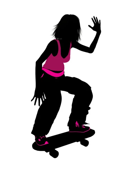 女性のスケートボーダー シルエット — ストック写真
