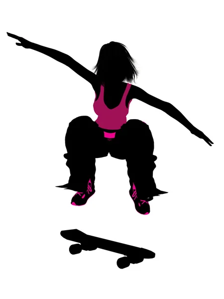 Silhouette einer Skateboarderin — Stockfoto