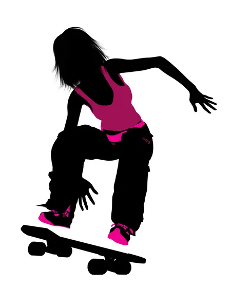 Silhouette einer Skateboarderin — Stockfoto