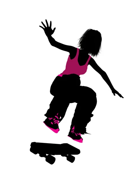 महिला स्केटबोर्डर सिल्हूट — स्टॉक फ़ोटो, इमेज