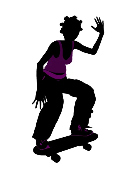 아프리카계 미국인 여성 스케이트 보더 실루엣 — 스톡 사진