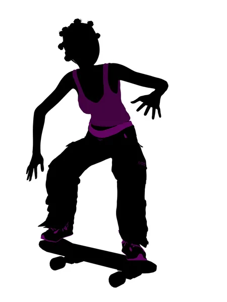 Afro-americano femmina skateboarder silhouette — Foto Stock