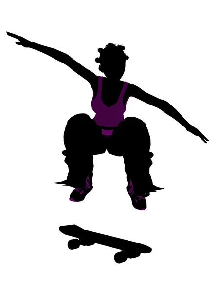 非洲裔美国女性滑板手剪影 — 图库照片