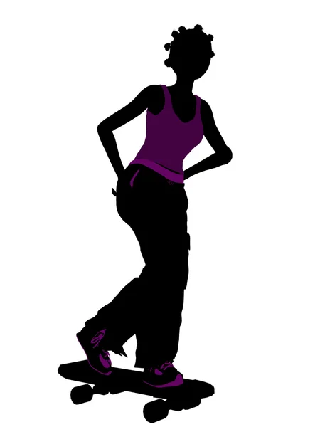 African American Female Skateboarder Silhouette — Stock Photo, Image