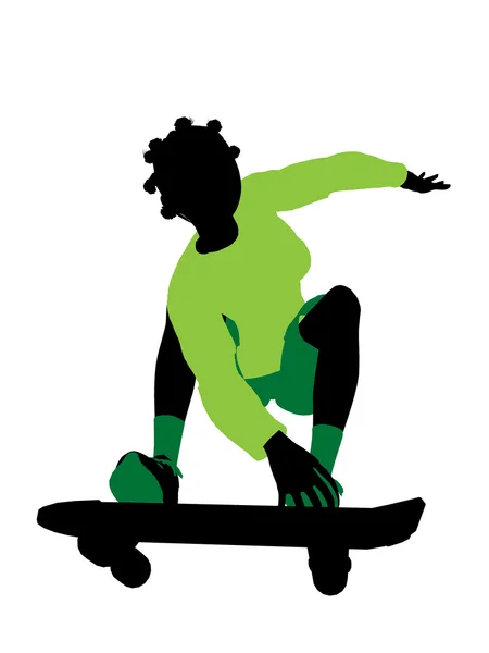 Afro-americano femmina skateboarder silhouette — Foto Stock
