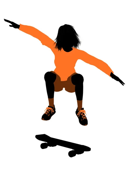 女性のスケートボーダー シルエット — ストック写真