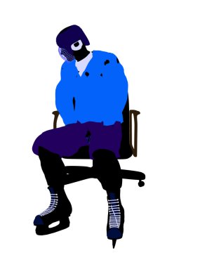 bir sandalye illustrati oturan erkek hokey oyuncusu