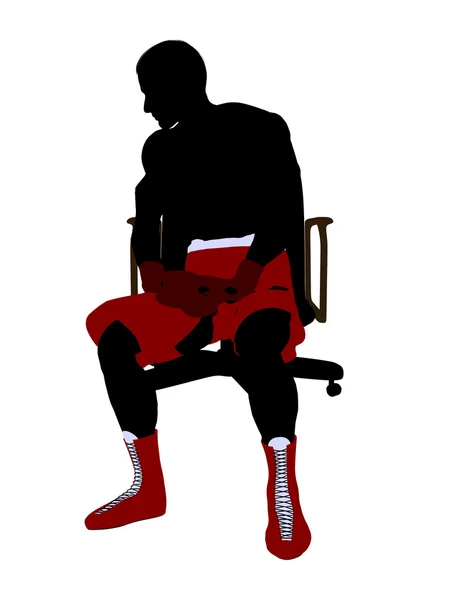 坐在椅子上的插图 silho 上的男性拳击手 — 图库照片