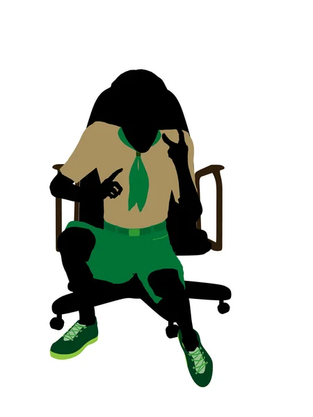 Cserkészfiú ül egy széken illusztráció silhoue — Stock Fotó
