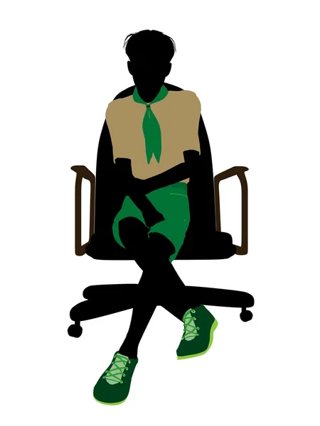 Boyscout siedzi na silhoue ilustracja krzesło — Zdjęcie stockowe