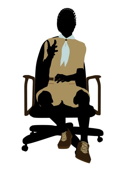 Afro-amerikai cserkészfiú ül egy széken, beteg — Stock Fotó