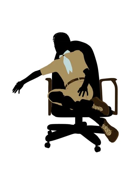 Afryki amerykański boyscout siedzi na krześle chory — Zdjęcie stockowe