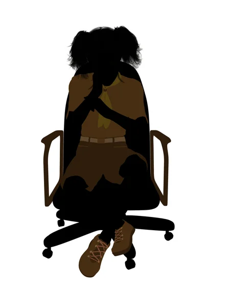 लड़की स्काउट एक कुर्सी पर बैठे इलस्ट्रेशन सिल्हो — स्टॉक फ़ोटो, इमेज